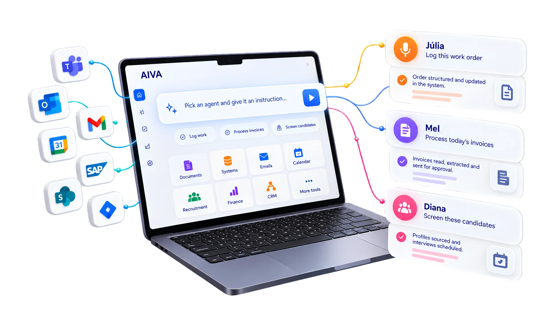 Laptop with the AiVA app connected to the tools the team already uses